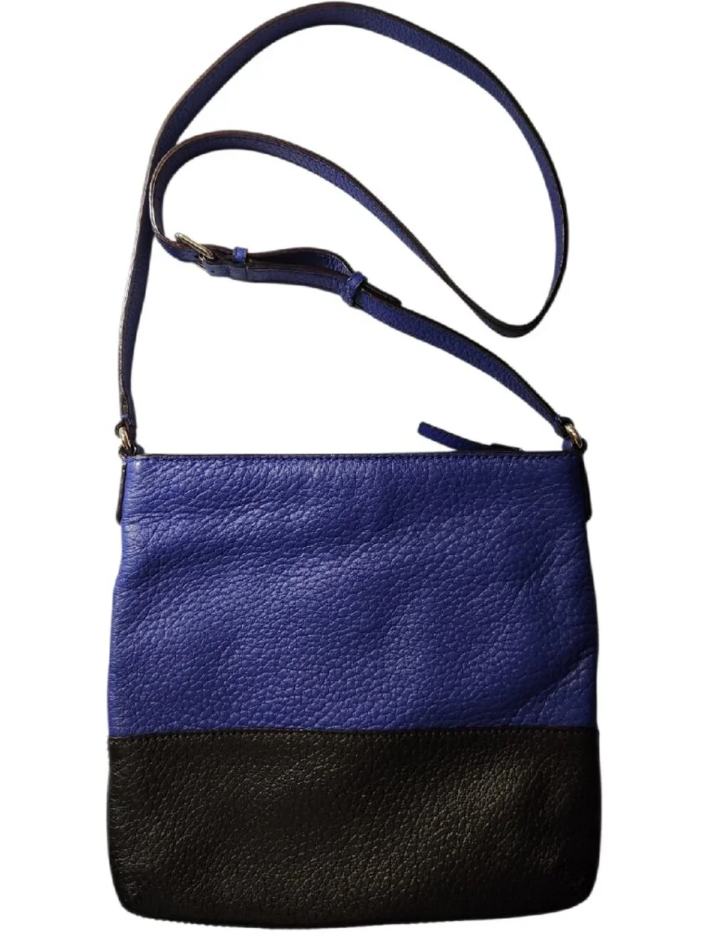 Kate Spade Shoulder Bag Medium Blue Black Textured Pebbled Leather Zip Top Bag